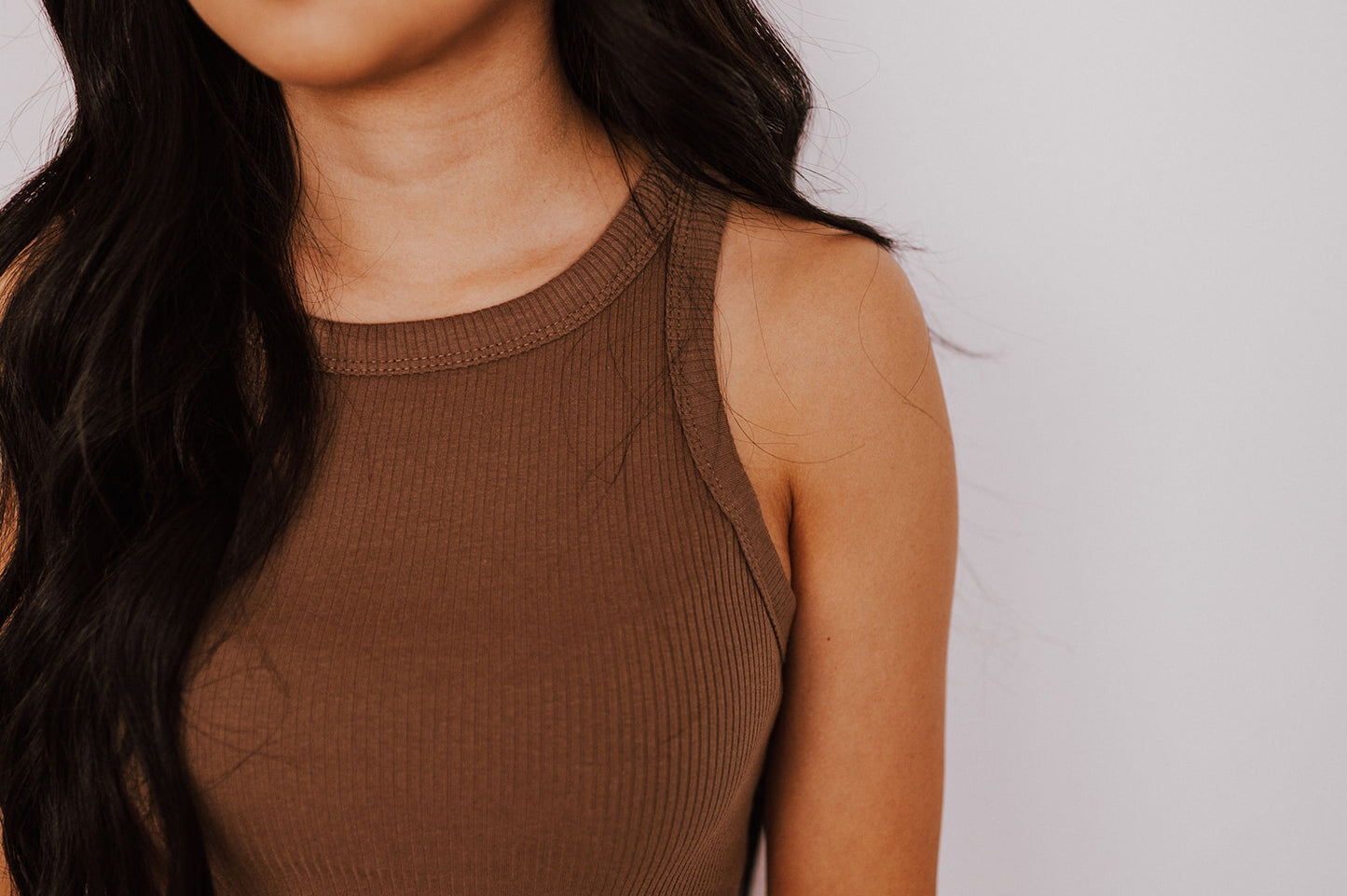 Lucy Ribbed Bodycon Midi Dress in Brown