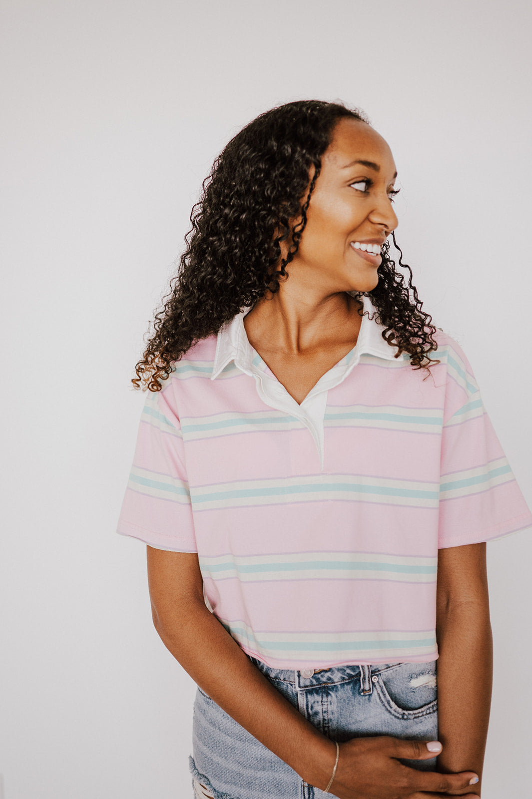 Pink Polo Striped Crop Top