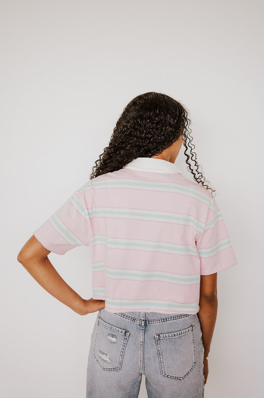Pink Polo Striped Crop Top